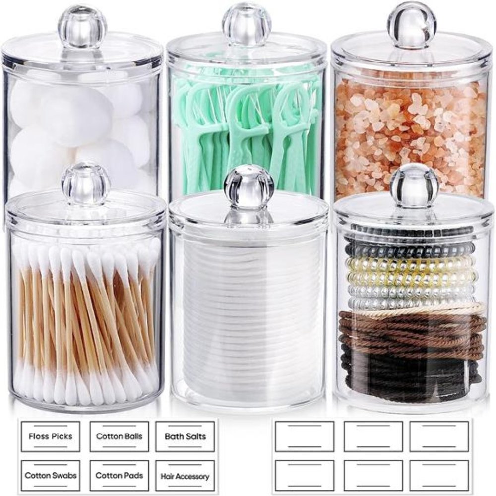 6 Pack Qtip Holder Dispenser for Cotton Ball, Cotton Swab, Cotton Round Pads